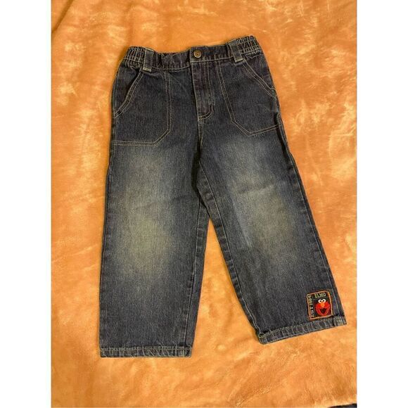 VTG Seasame Street Elmo logo  Blue Denim Jeans Sz 4 T - Picture 1 of 8